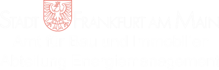 Titel: Logo der Abteilung Energiemanagement - Beschreibung: Das Logo der Abteilung Energiemanagement besteht aus dem Schriftzug "Stadt Frankfurt am Main" mit dem roten Stadtwappen sowie den beiden Zeilen "Amt für Bau und Immobilien" und "Abteilung Energiemanagement"